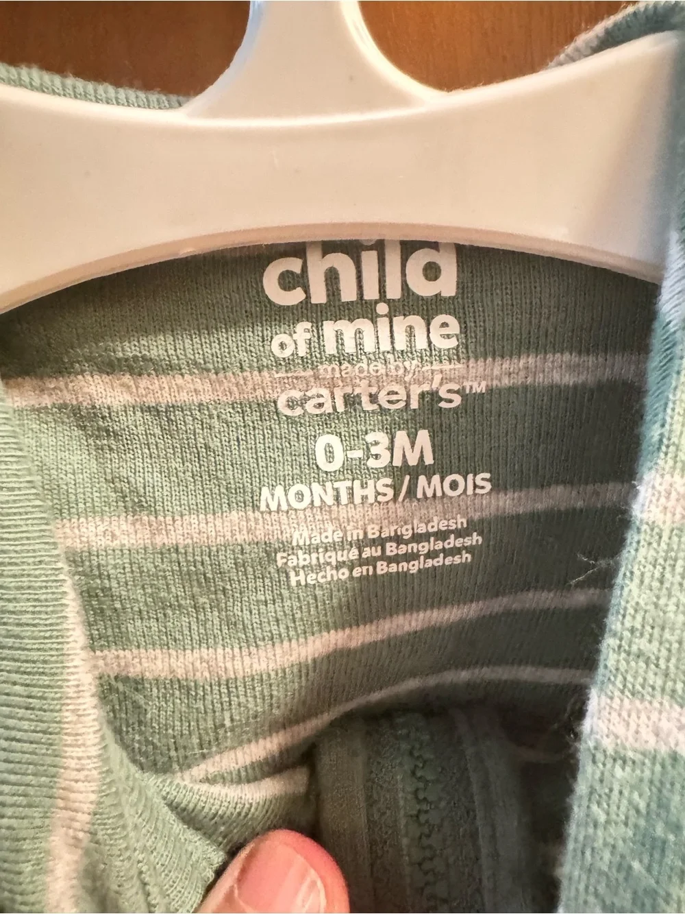 Carter's Sage Green and White Striped Zip Hoodie